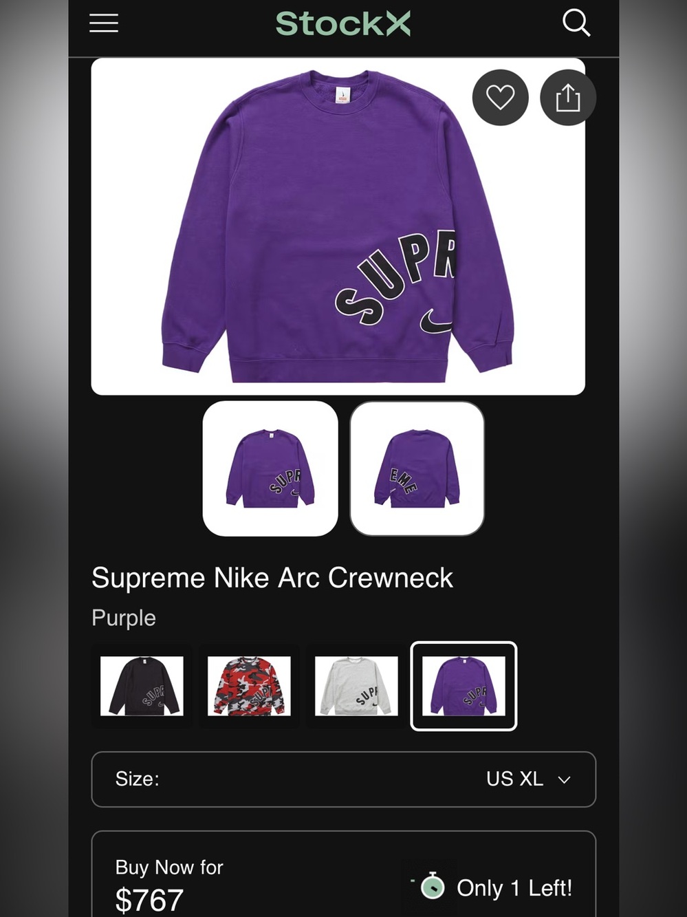 2022 Supreme x Nike Arc Purple Crewneck Sz M